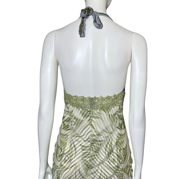 Vintage Y2K 100% Silk Funky Green Halter Dress Sequins. XS Fairy Grunge Festival - Picture 10 of 13